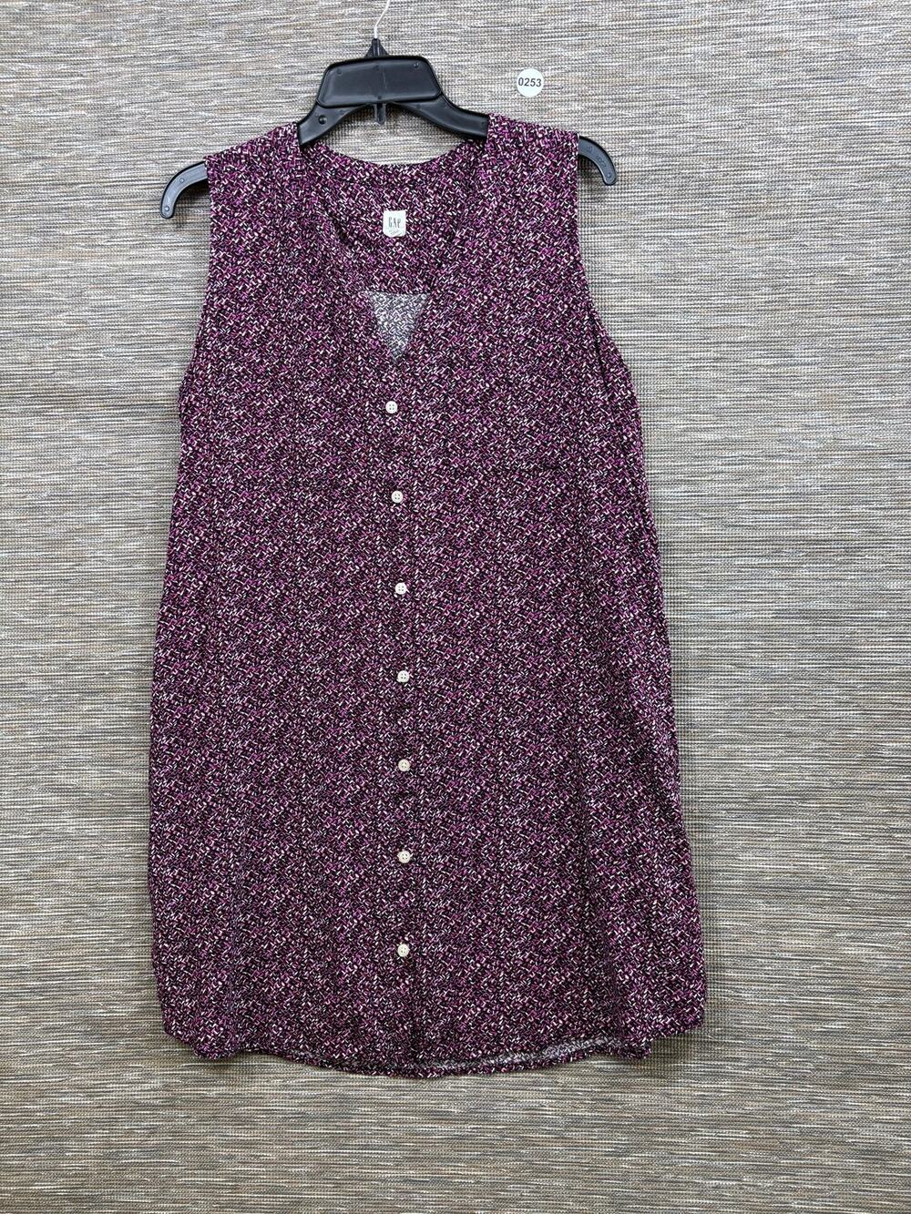 GAP Shirt Dress Womens L Petite Pink Confetti Dot Sleeveless Button Front